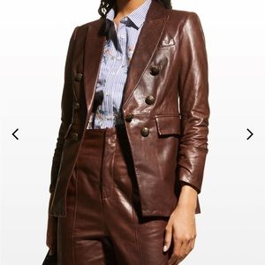 NWT Veronica Beard Oneta Double-Breasted Leather Dickey Jacket